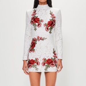 White Lace Rose High Neck Dress